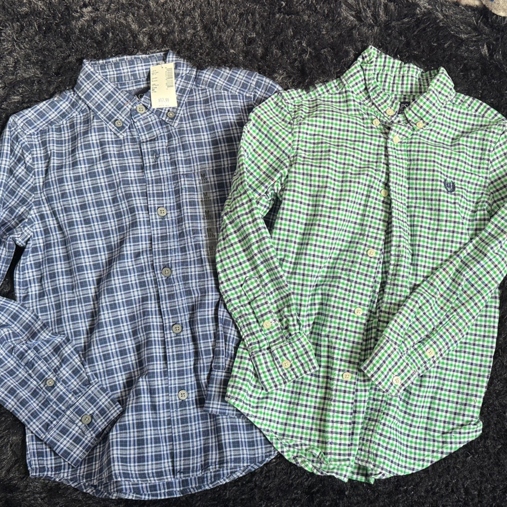 Chaps Blue and Green Plaid Kids Button Down Shirts